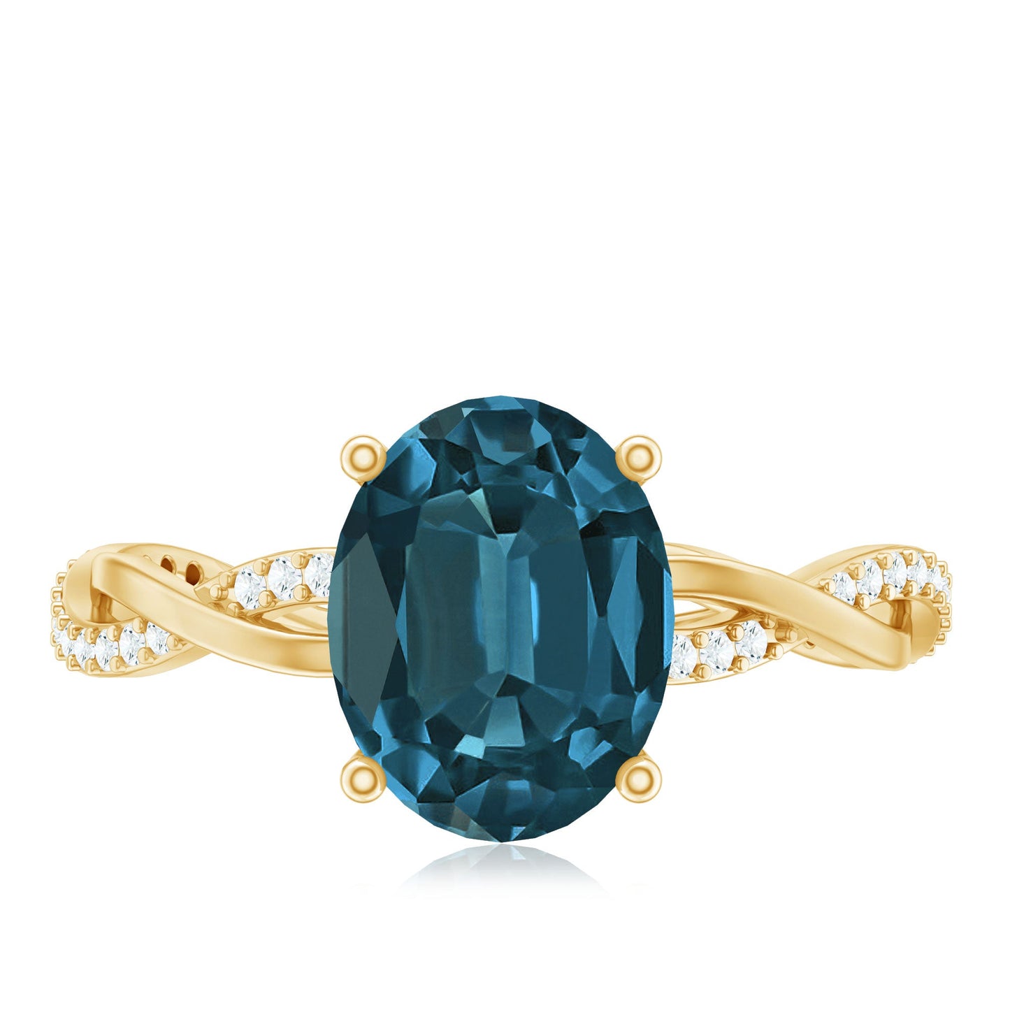8x10mm Oval Cut London Blue Topaz Oblong Engagement Ring with Diamond