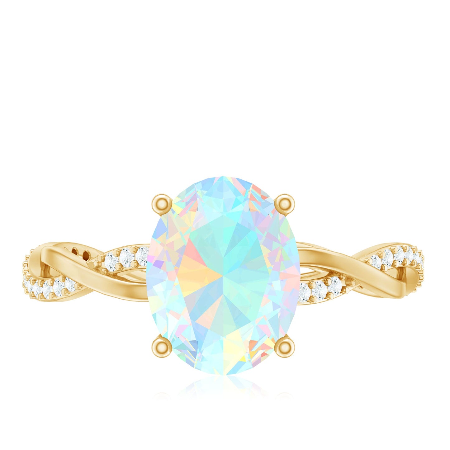 Real 8X10mm Ethiopian Rainbow Opal Engagement Ring with Diamond Braided Shank