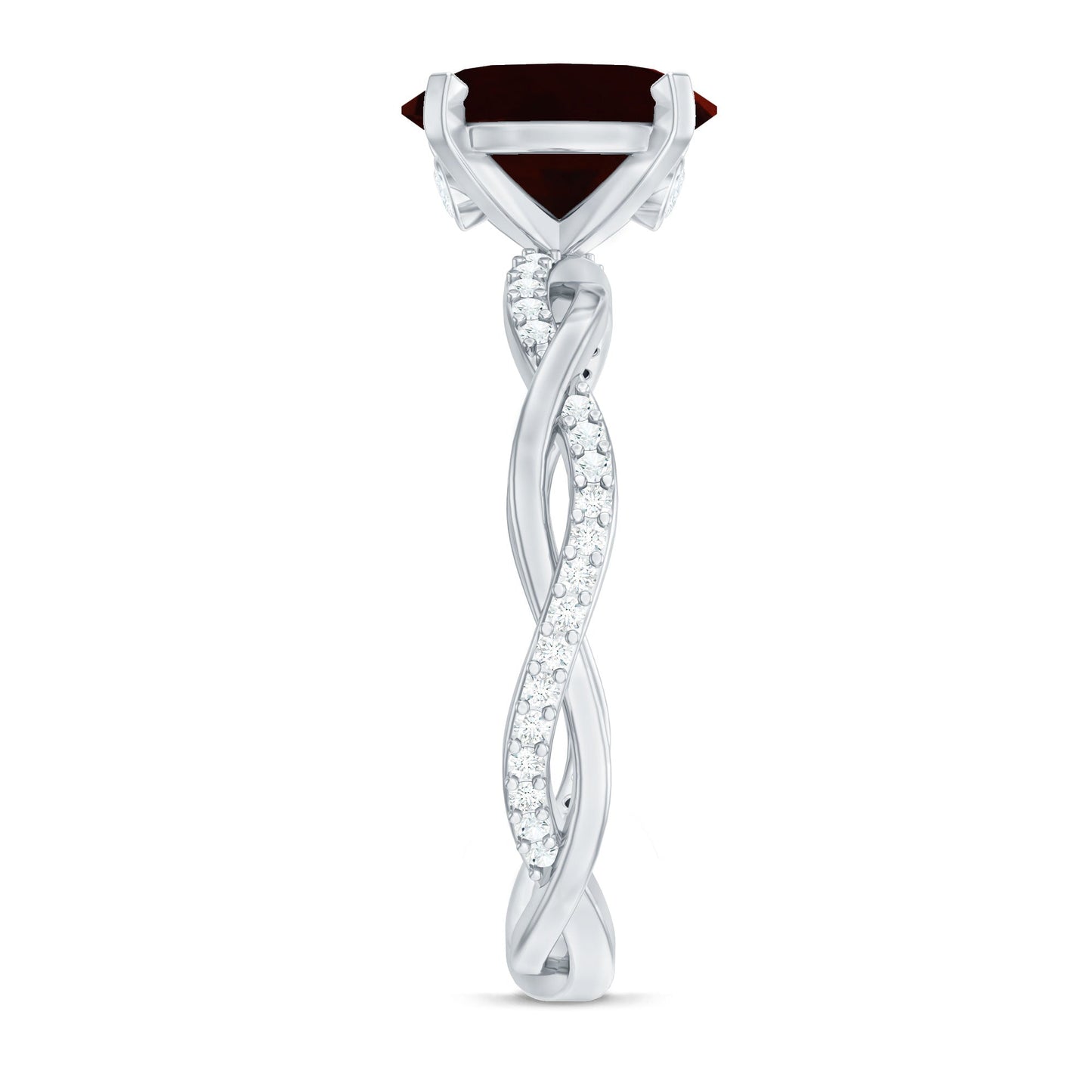 Natural 8X10mm Garnet Big Engagement Ring with Diamond Braided Shank