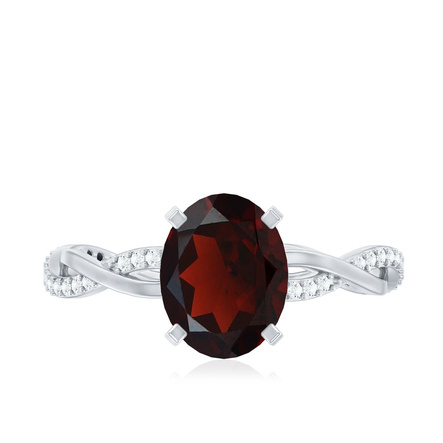 Natural 8X10mm Garnet Big Engagement Ring with Diamond Braided Shank