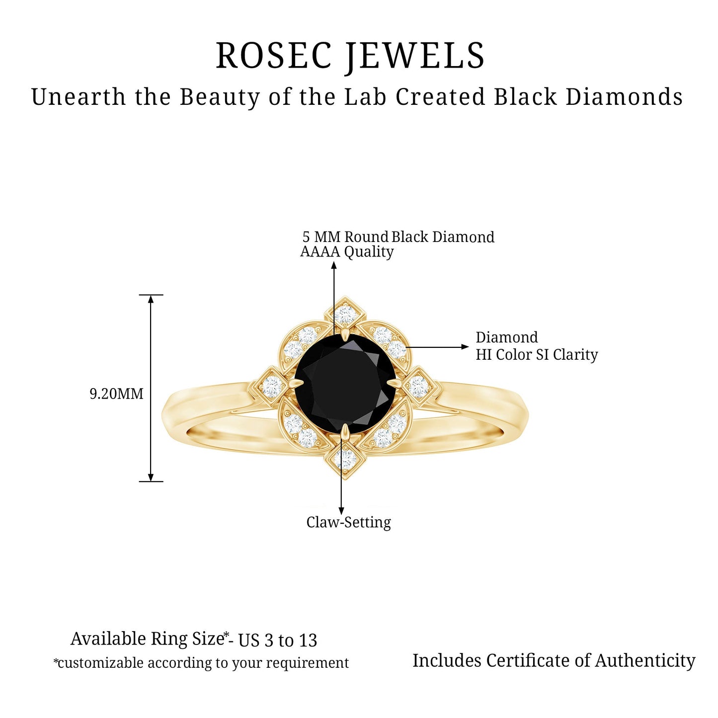 Vintage Looking 0.8 Carat Lab Grown Black and White Diamond Engagement Ring