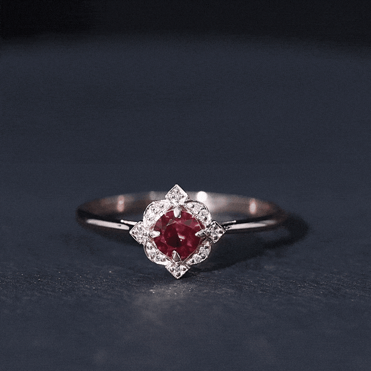 Vintage Style Lab Grown Ruby and Diamond Engagement Ring
