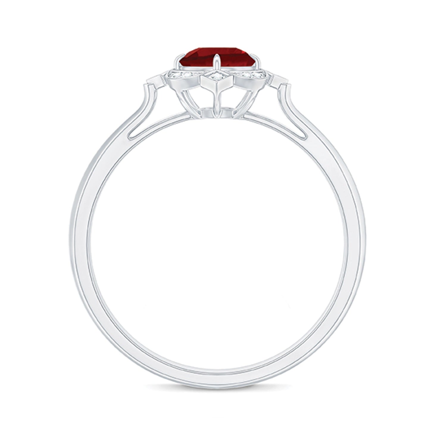 Vintage Style Lab Grown Ruby and Diamond Engagement Ring
