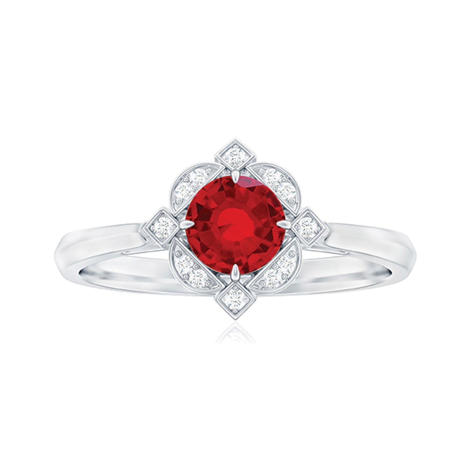 Vintage Style Lab Grown Ruby and Diamond Engagement Ring