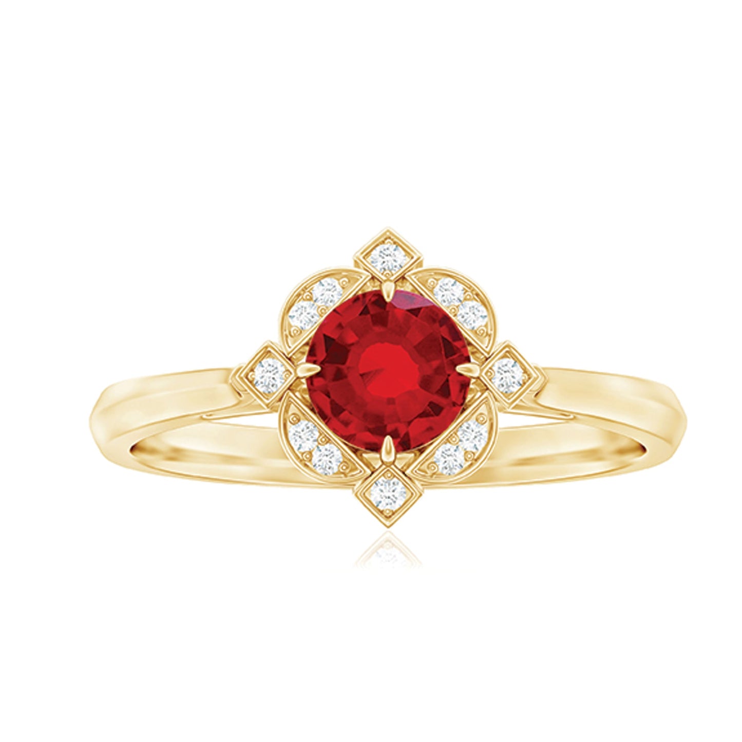 Vintage Style Lab Grown Ruby and Diamond Engagement Ring