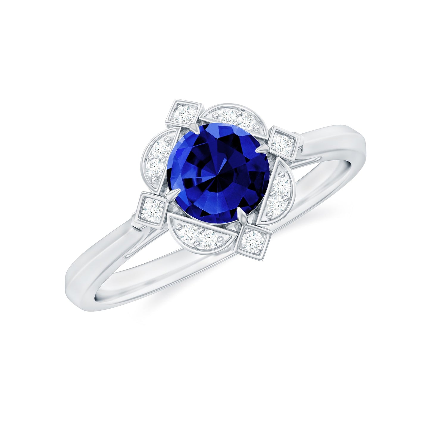 Vintage Style 0.6 Carat Lab Grown Blue Sapphire Engagement Ring with Diamond