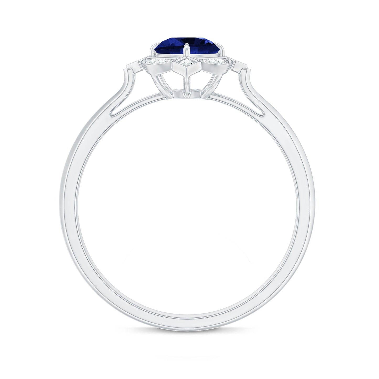 Vintage Style 0.6 Carat Lab Grown Blue Sapphire Engagement Ring with Diamond