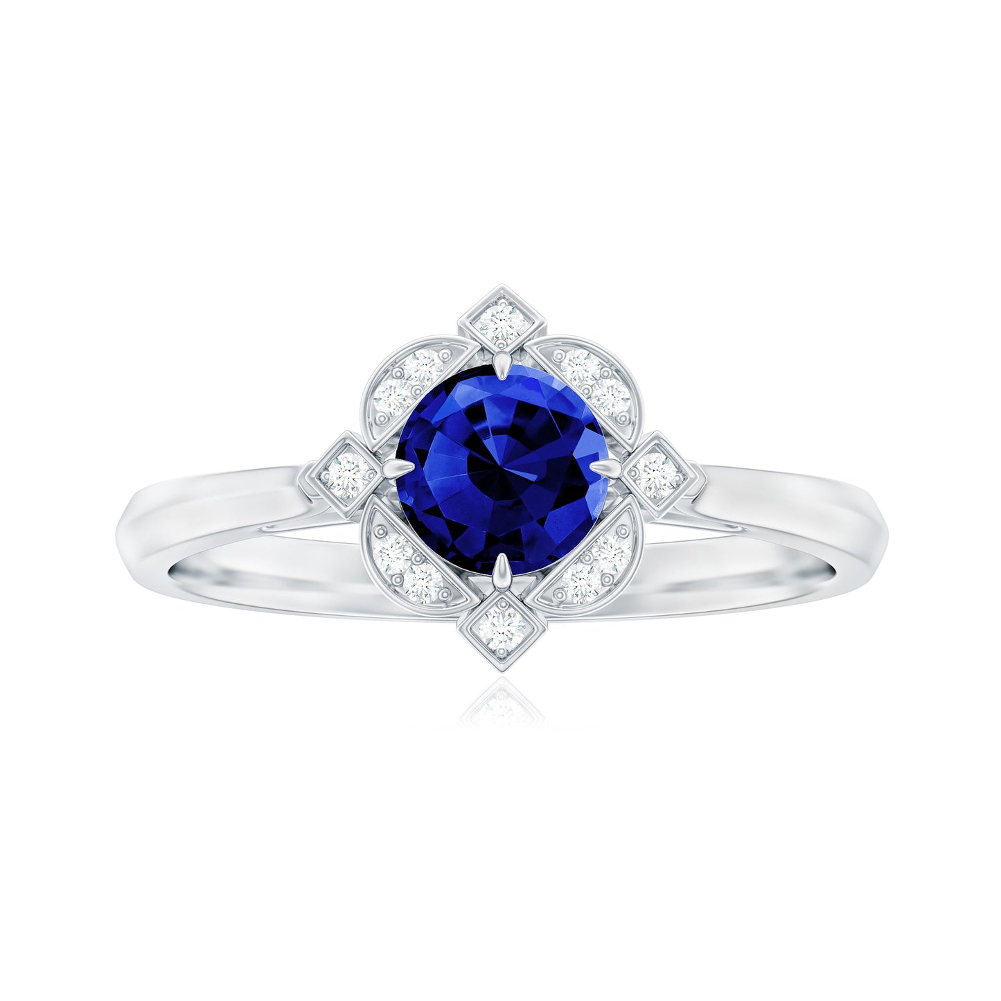 Vintage Style 0.6 Carat Lab Grown Blue Sapphire Engagement Ring with Diamond