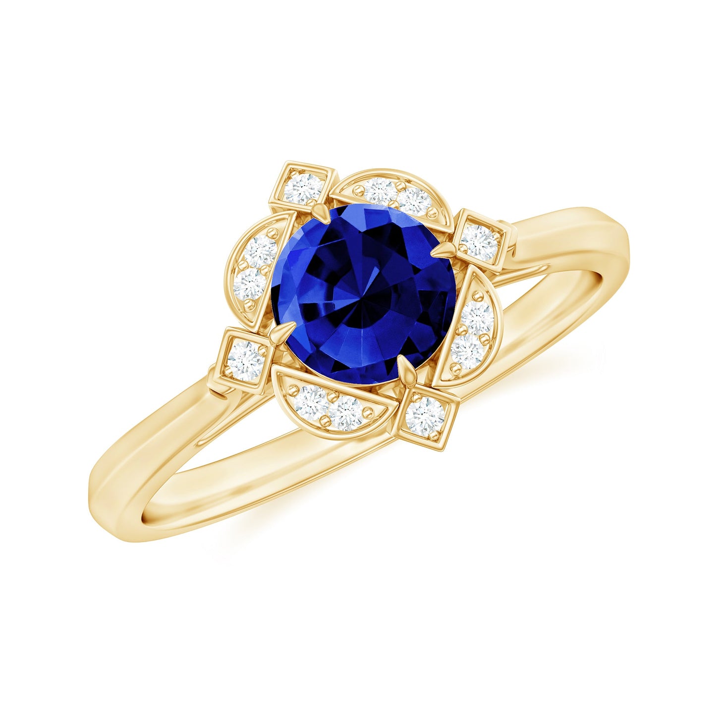 Vintage Style 0.6 Carat Lab Grown Blue Sapphire Engagement Ring with Diamond
