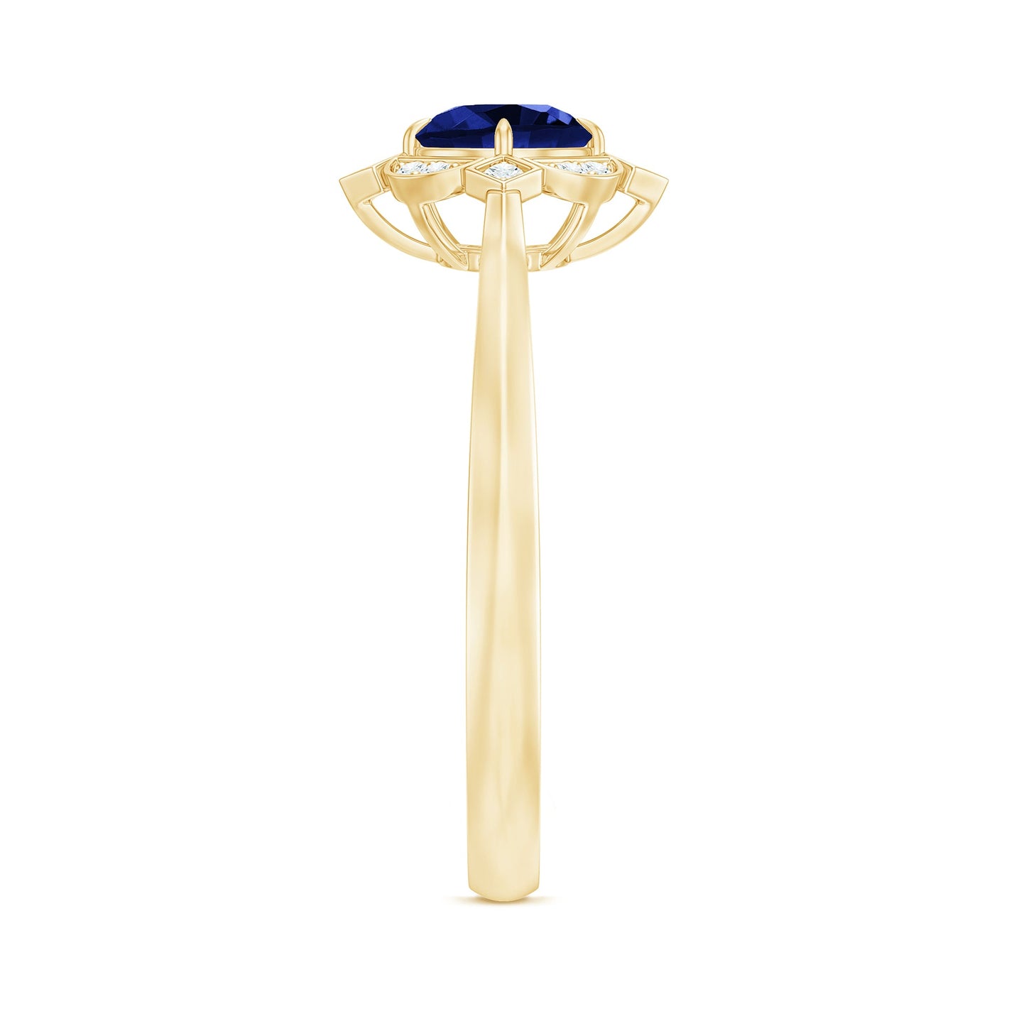 Vintage Style 0.6 Carat Lab Grown Blue Sapphire Engagement Ring with Diamond
