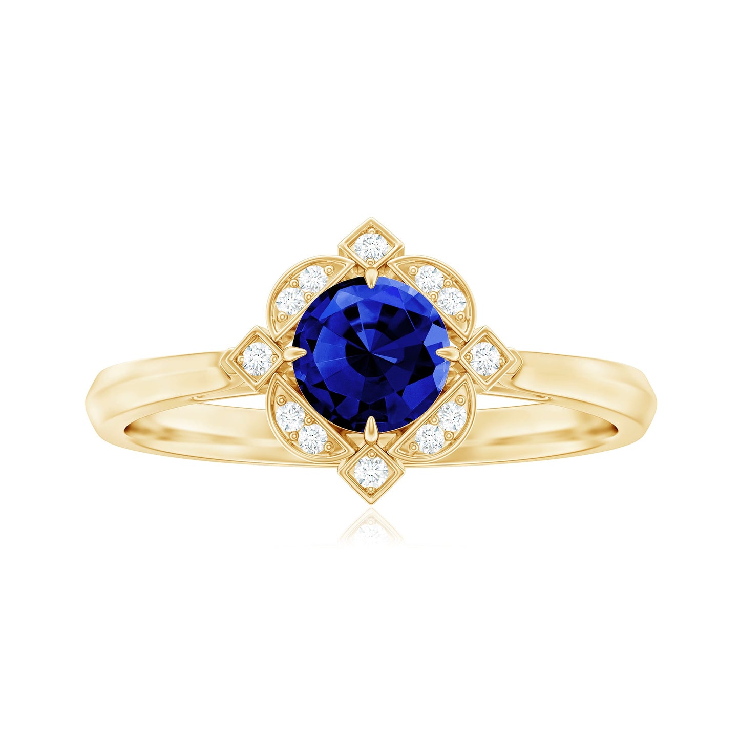 Vintage Style 0.6 Carat Lab Grown Blue Sapphire Engagement Ring with Diamond