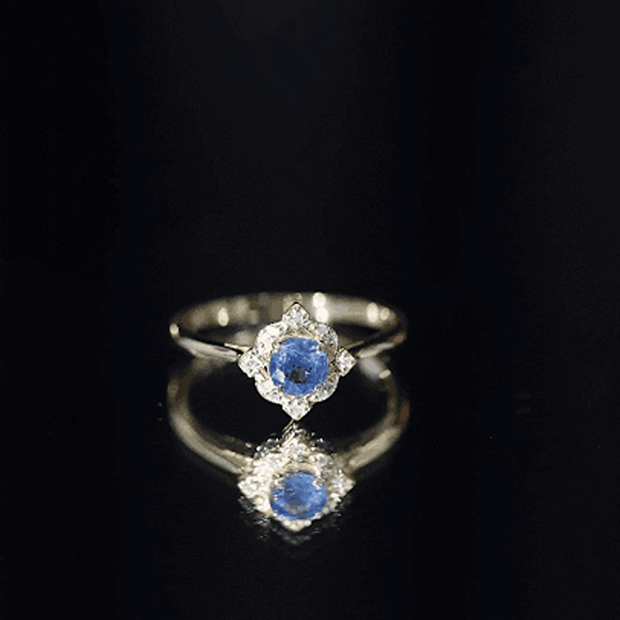 1 CT Vintage Blue Sapphire and Diamond Engagement Ring
