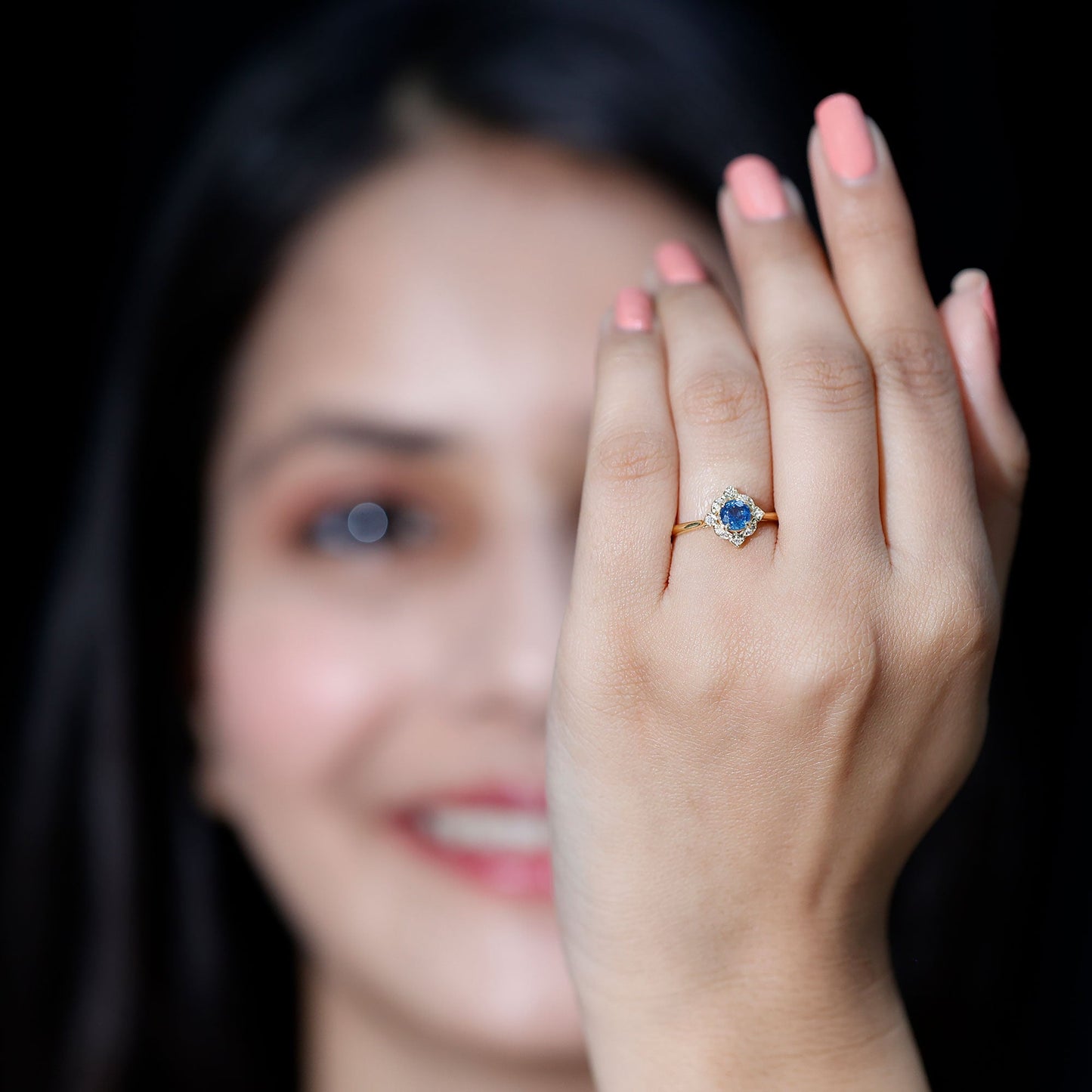 1 CT Vintage Blue Sapphire and Diamond Engagement Ring