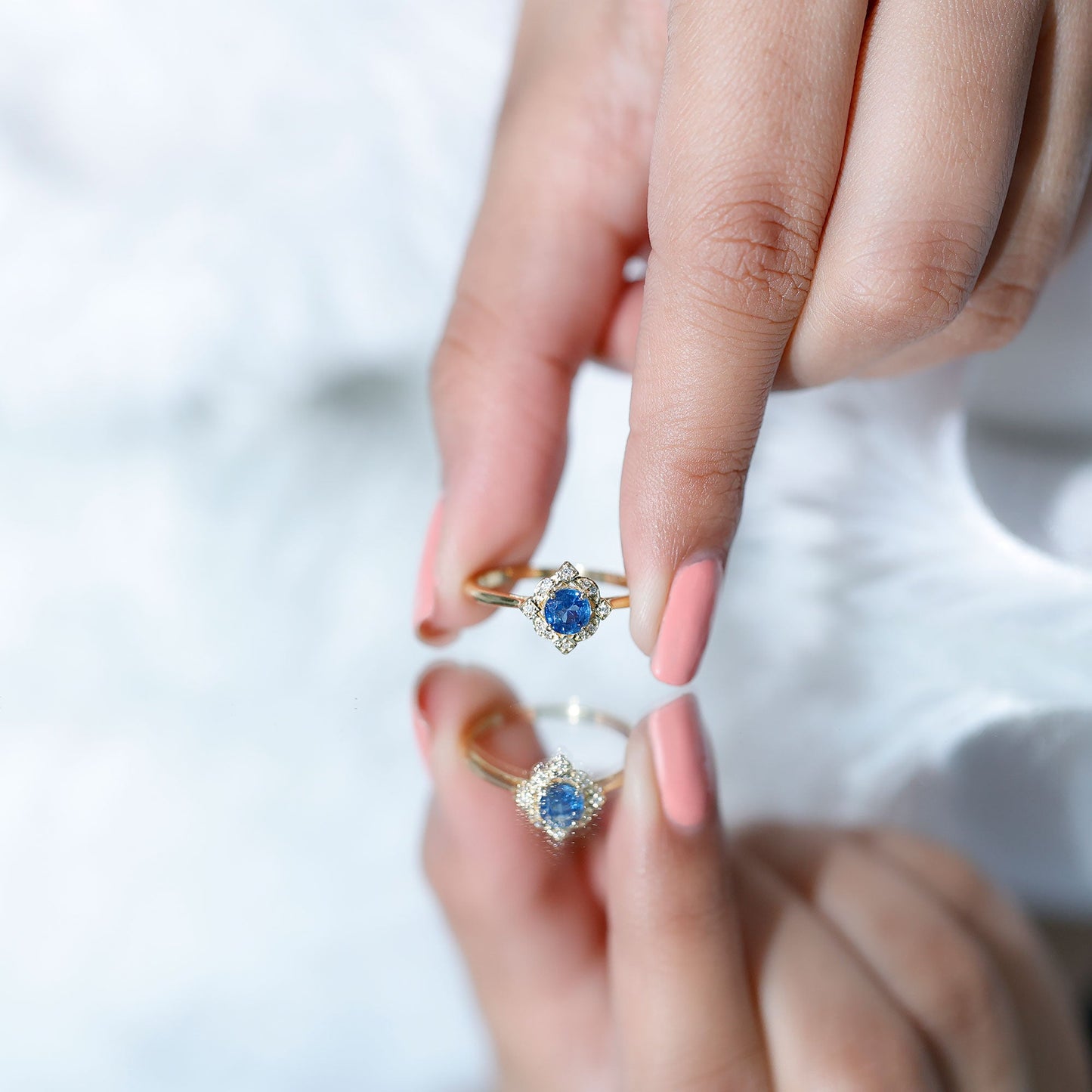 1 CT Vintage Blue Sapphire and Diamond Engagement Ring