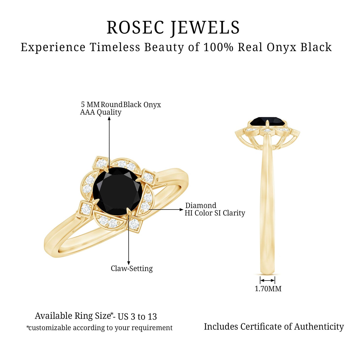 Round Cut Black Onyx and Diamond Flower Engagement Ring