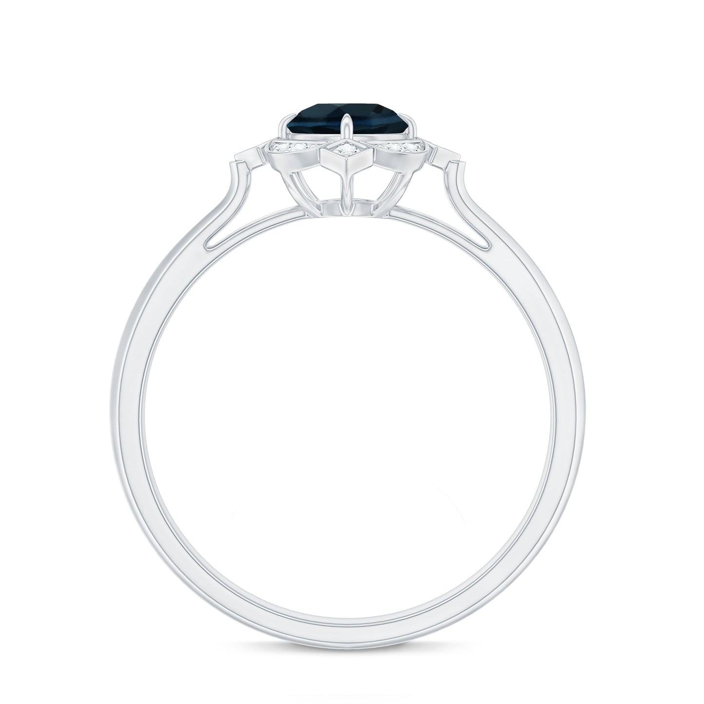 Round Cut London Blue Topaz and Diamond Flower Engagement Ring