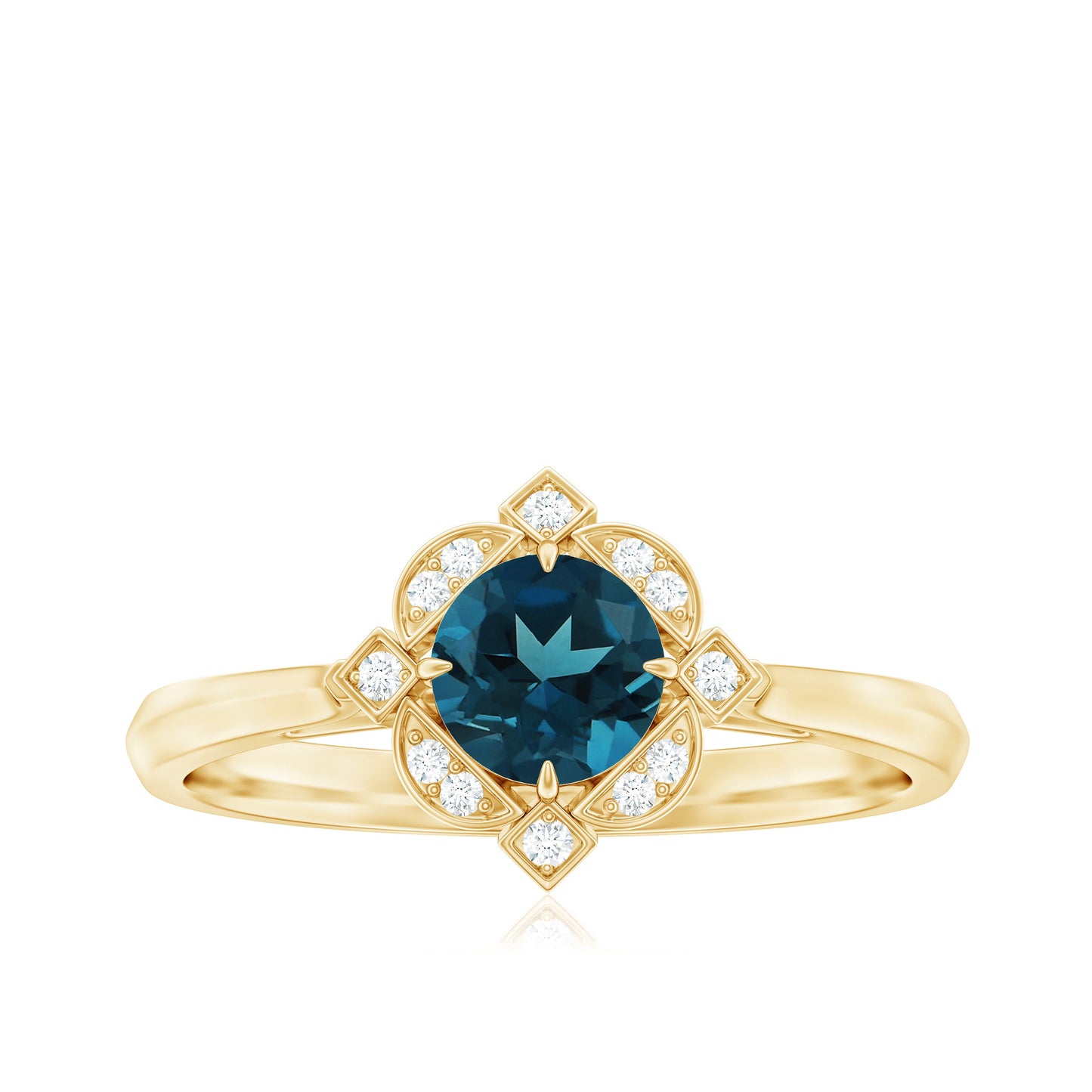 Round Cut London Blue Topaz and Diamond Flower Engagement Ring