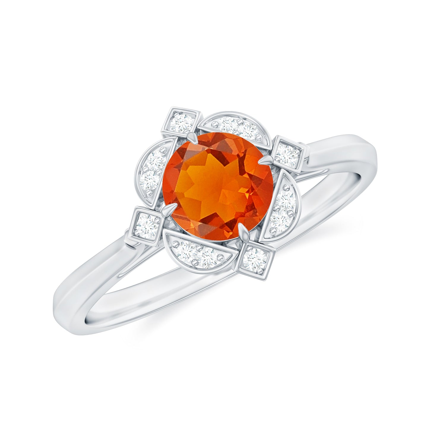 1/2 CT Vintage Fire Opal and Diamond Engagement Ring