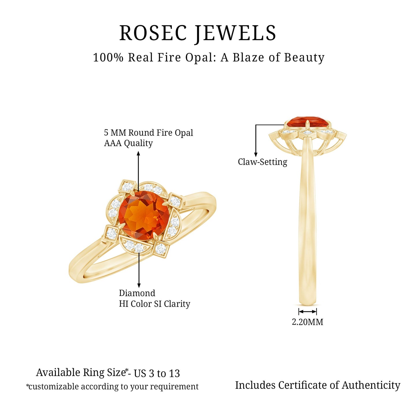 1/2 CT Vintage Fire Opal and Diamond Engagement Ring