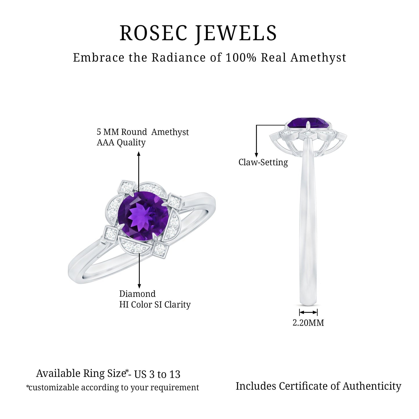 1/2 CT Vintage Amethyst and Diamond Engagement Ring