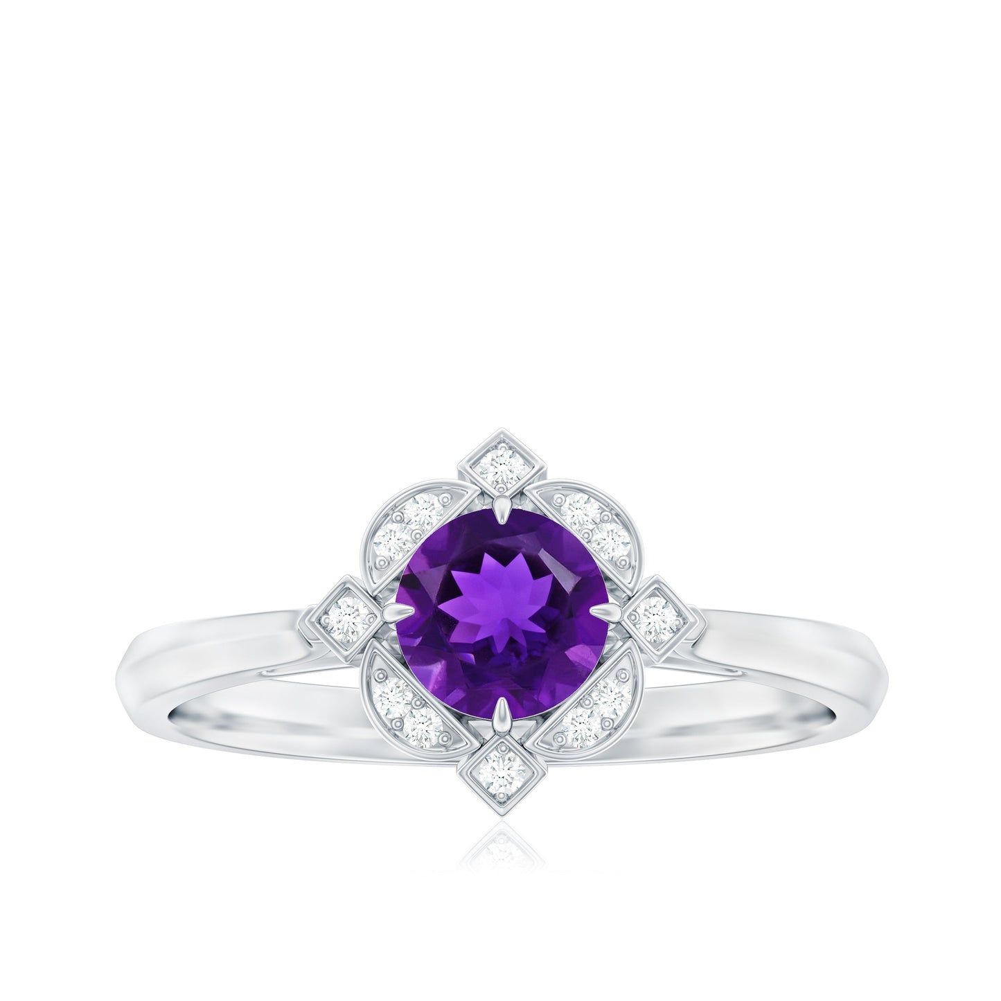 1/2 CT Vintage Amethyst and Diamond Engagement Ring