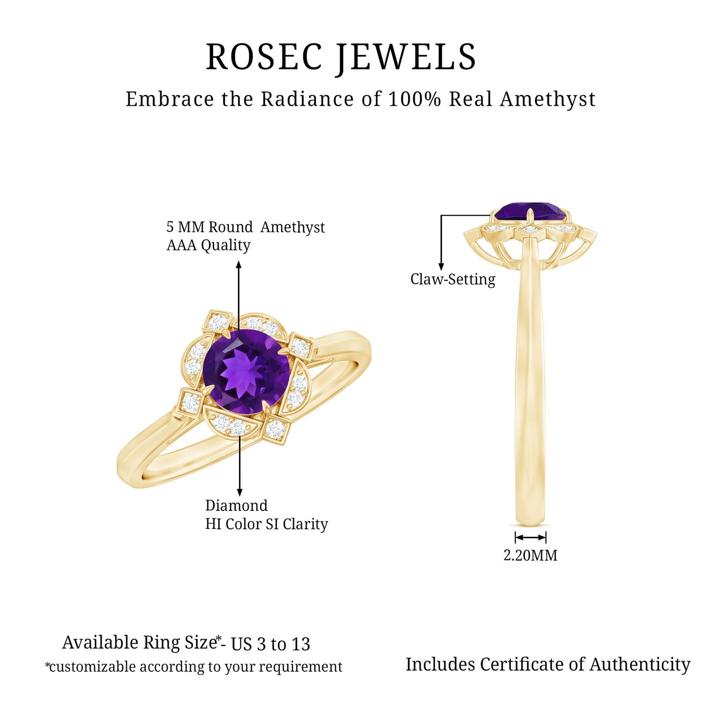 1/2 CT Vintage Amethyst and Diamond Engagement Ring