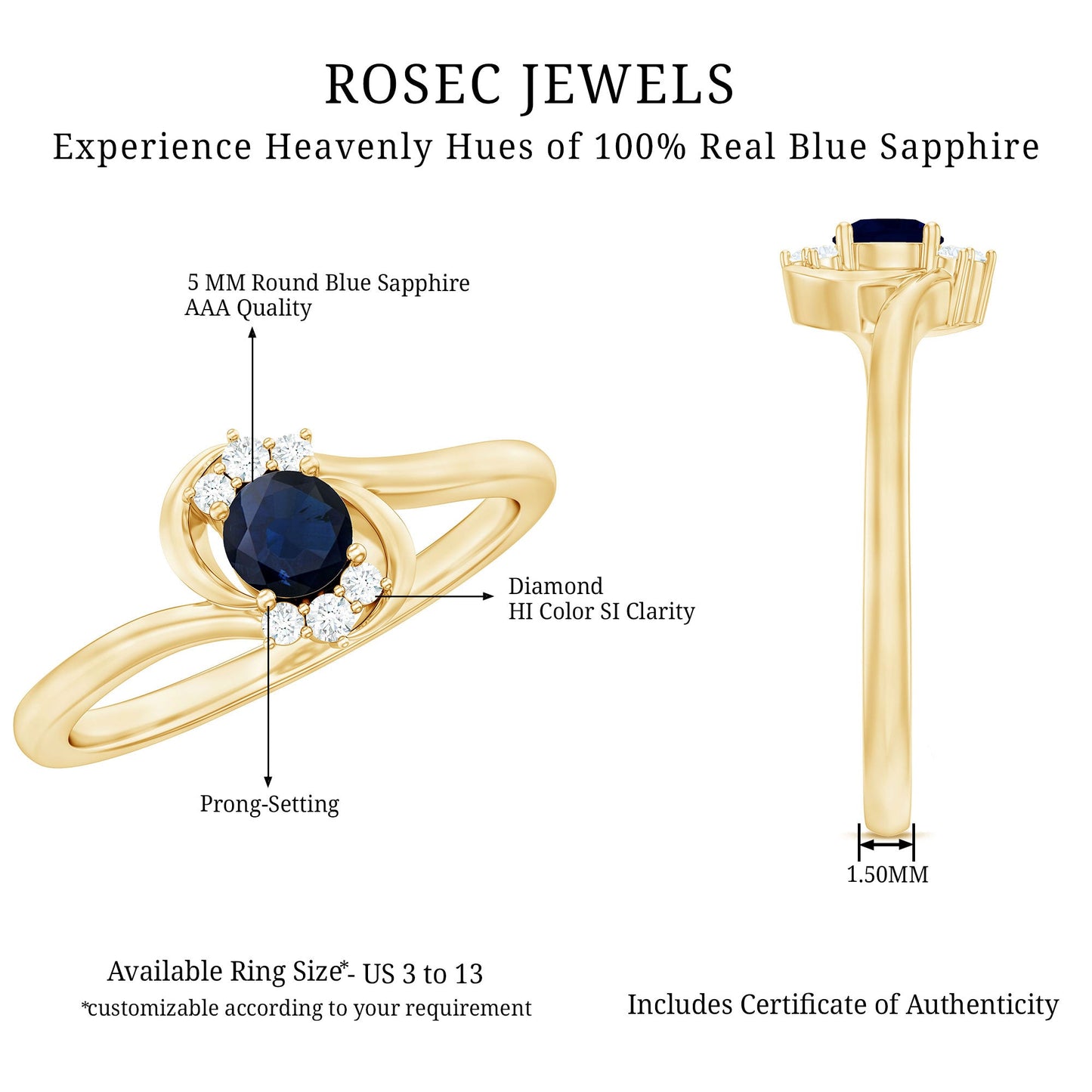 Blue Sapphire and Diamond Bypass Promise Ring