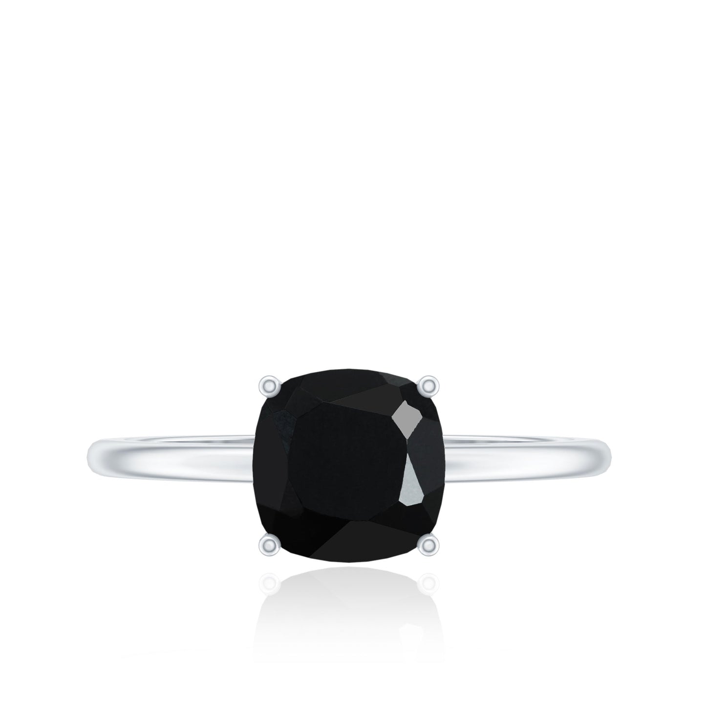 Certified Black Onyx 8MM Cushion Cut Engagement Ring