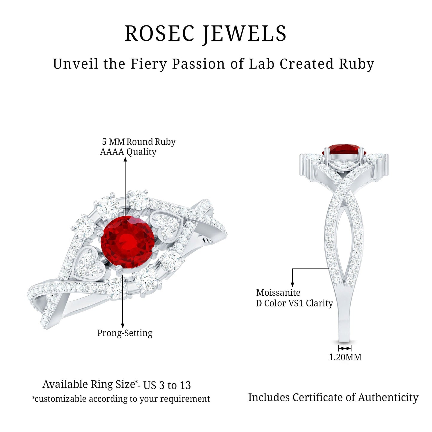 Lab Created Ruby and Moissanite Classic Engagement Ring