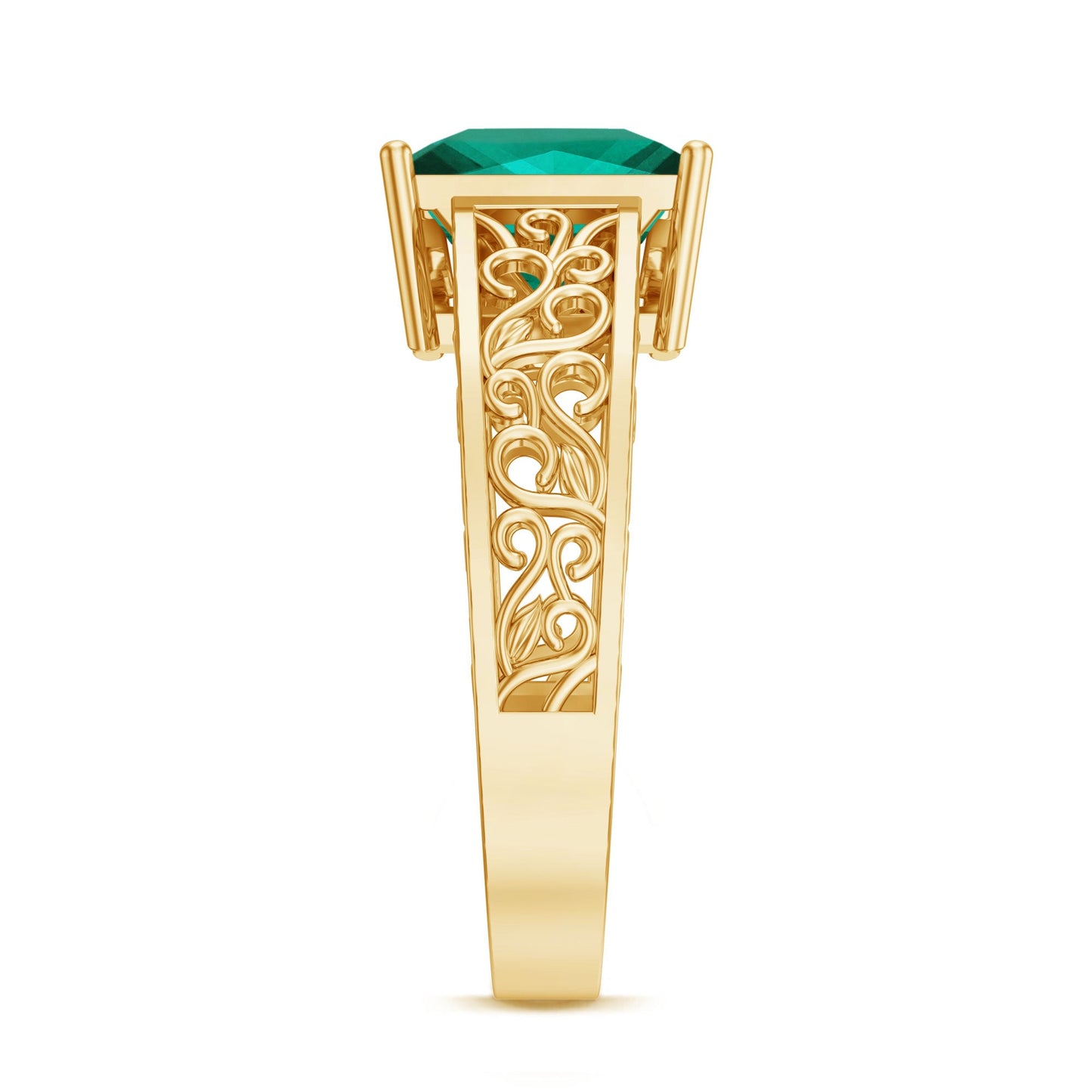 Certified 8 mm Princess Cut Lab Grown Emerald Filigree Engagement Ring