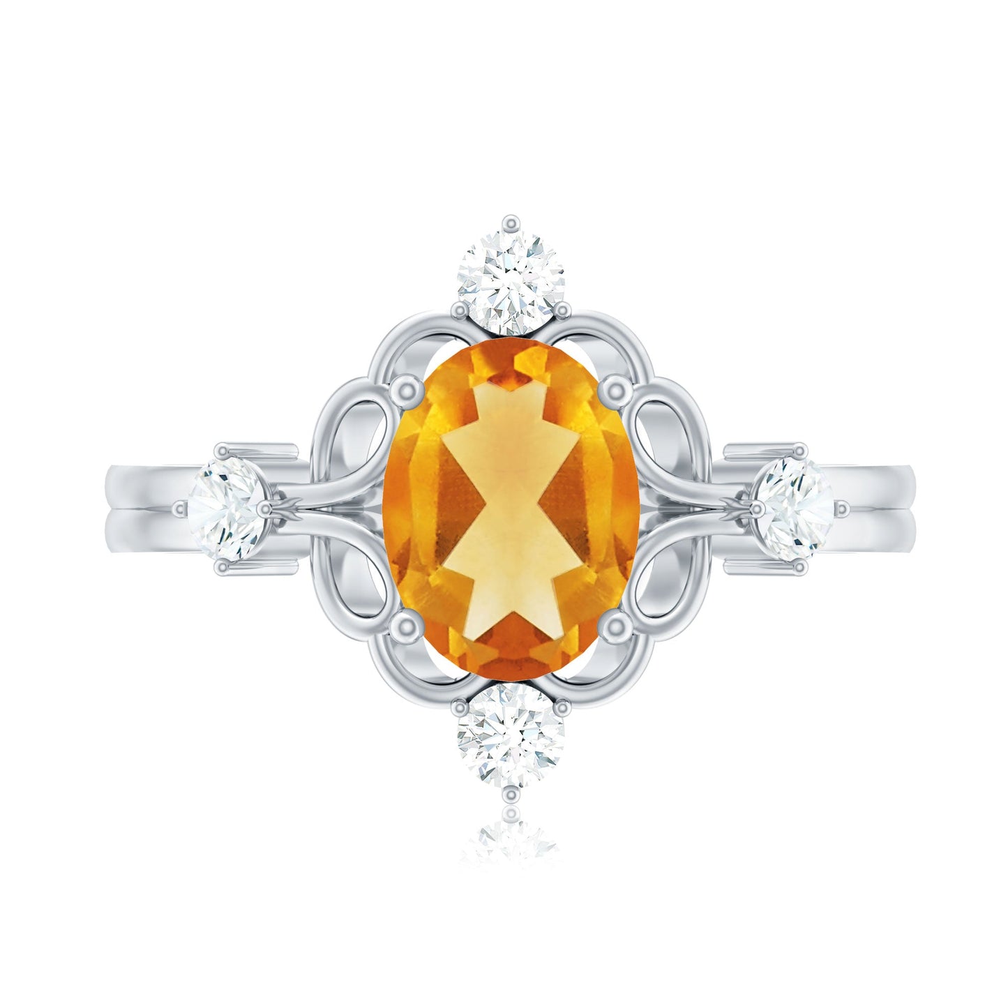 Vintage Style 6X8mm Citrine Oval Engagement Ring with Diamond