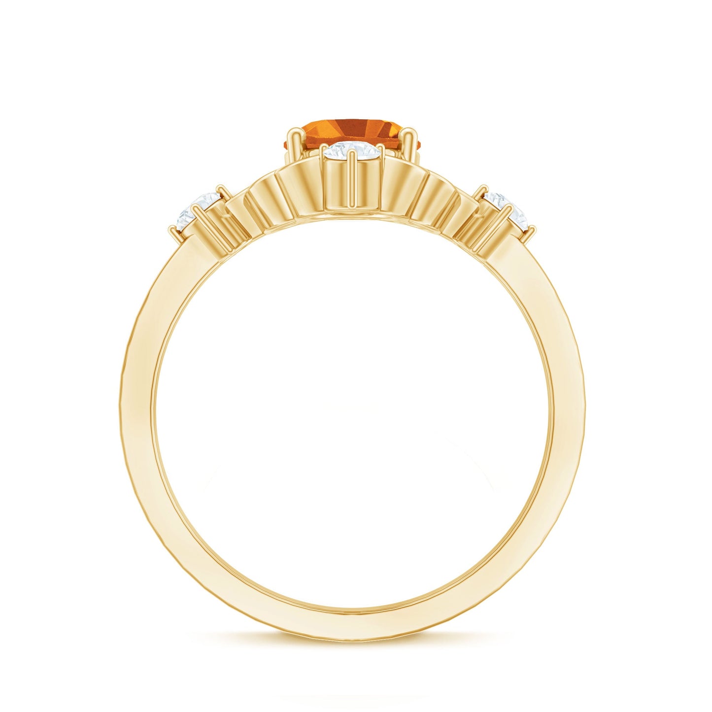 Vintage Style 6X8mm Citrine Oval Engagement Ring with Diamond