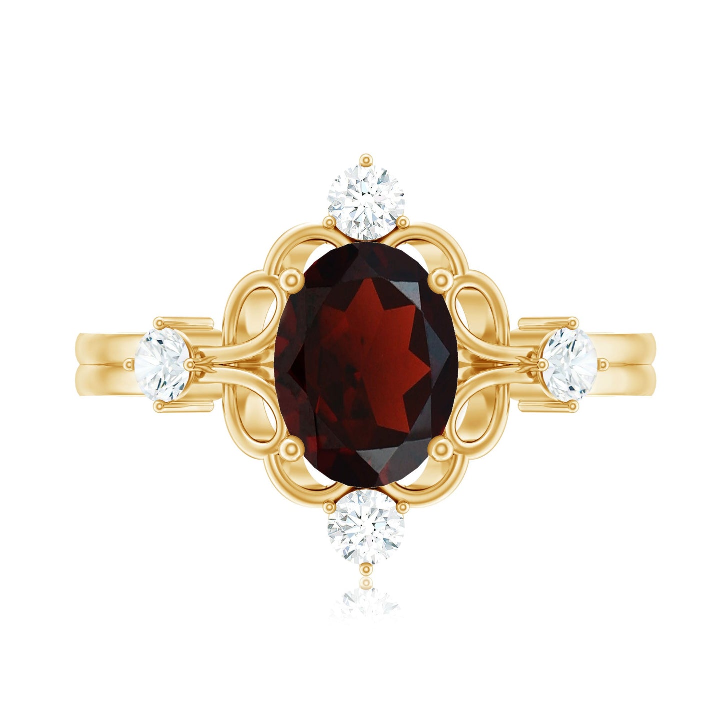 Vintage looking 6X8mm Oval Garnet Engagement Ring with Diamond