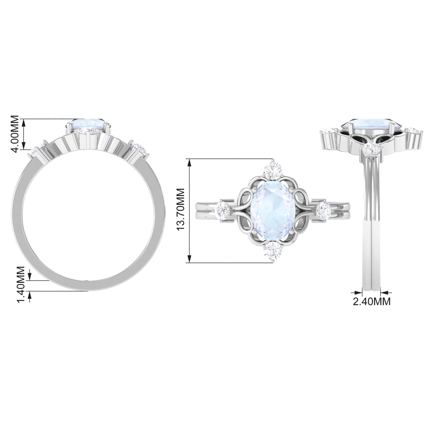Oval Moonstone Cocktail Ring with Diamond