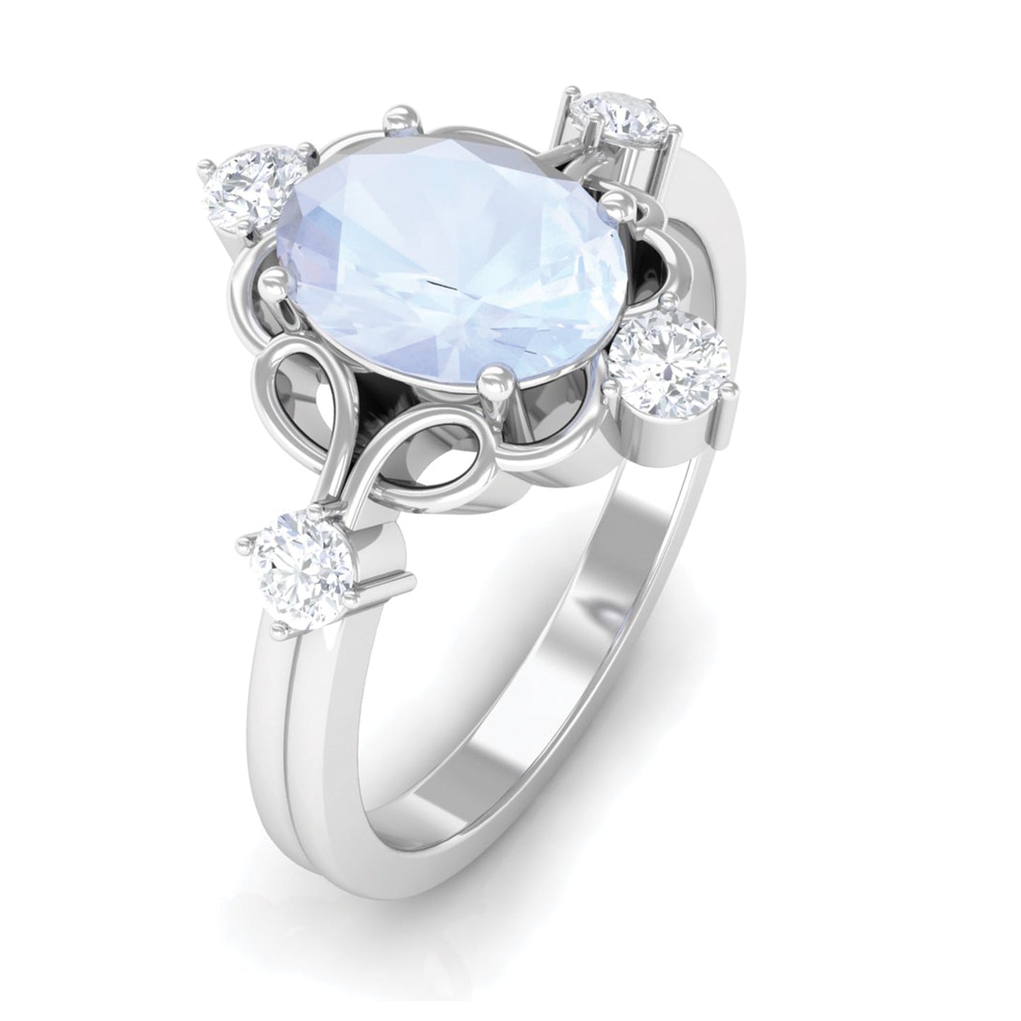 Oval Moonstone Cocktail Ring with Diamond