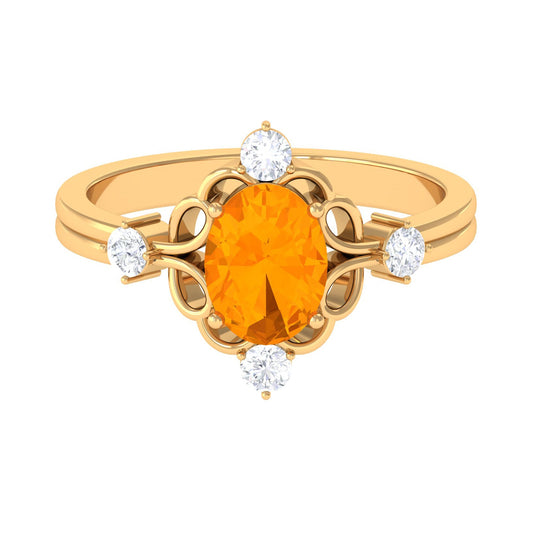 Oval Fire Opal Cocktail Ring with Diamond