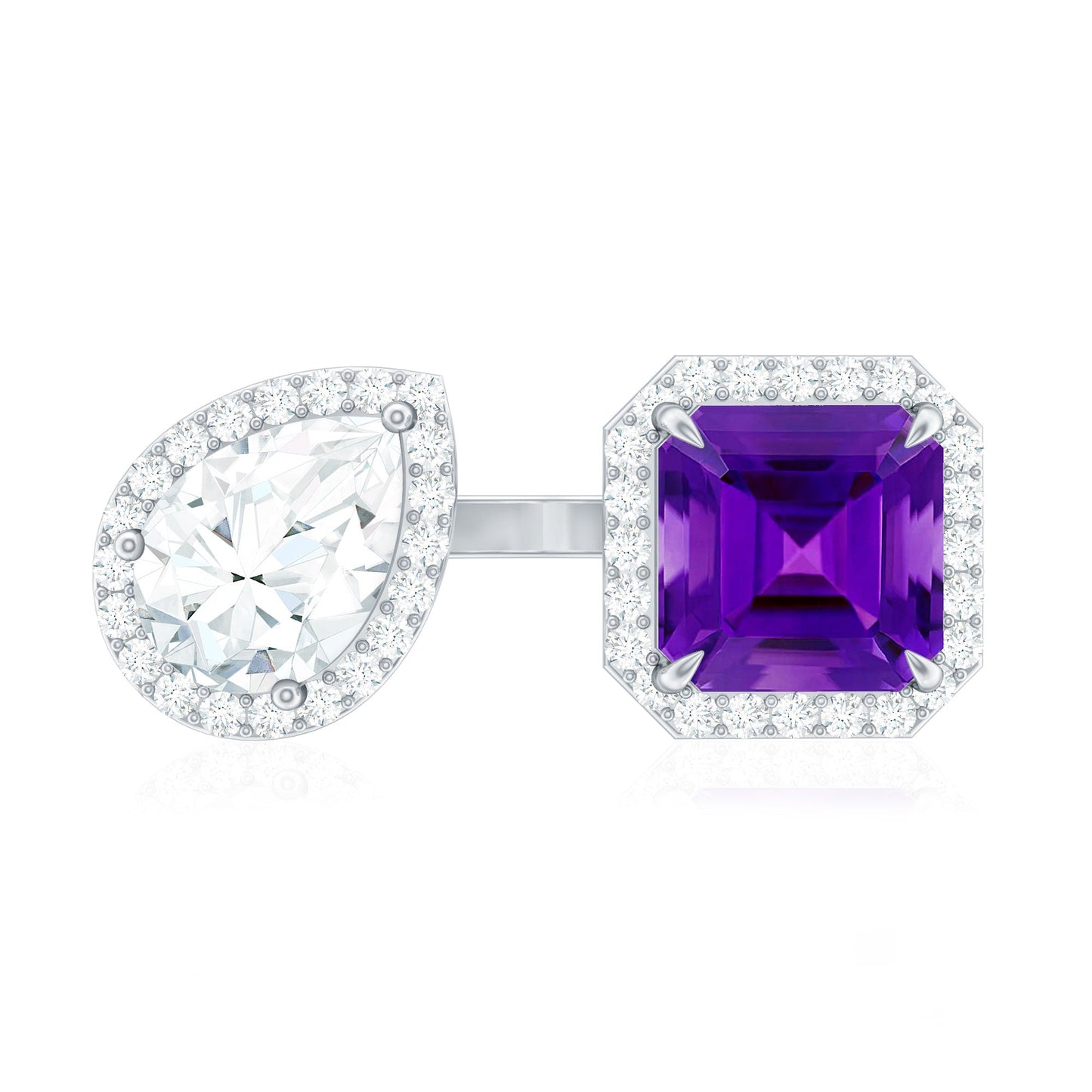 Amethyst and Moissanite Two Stone Cuff Ring