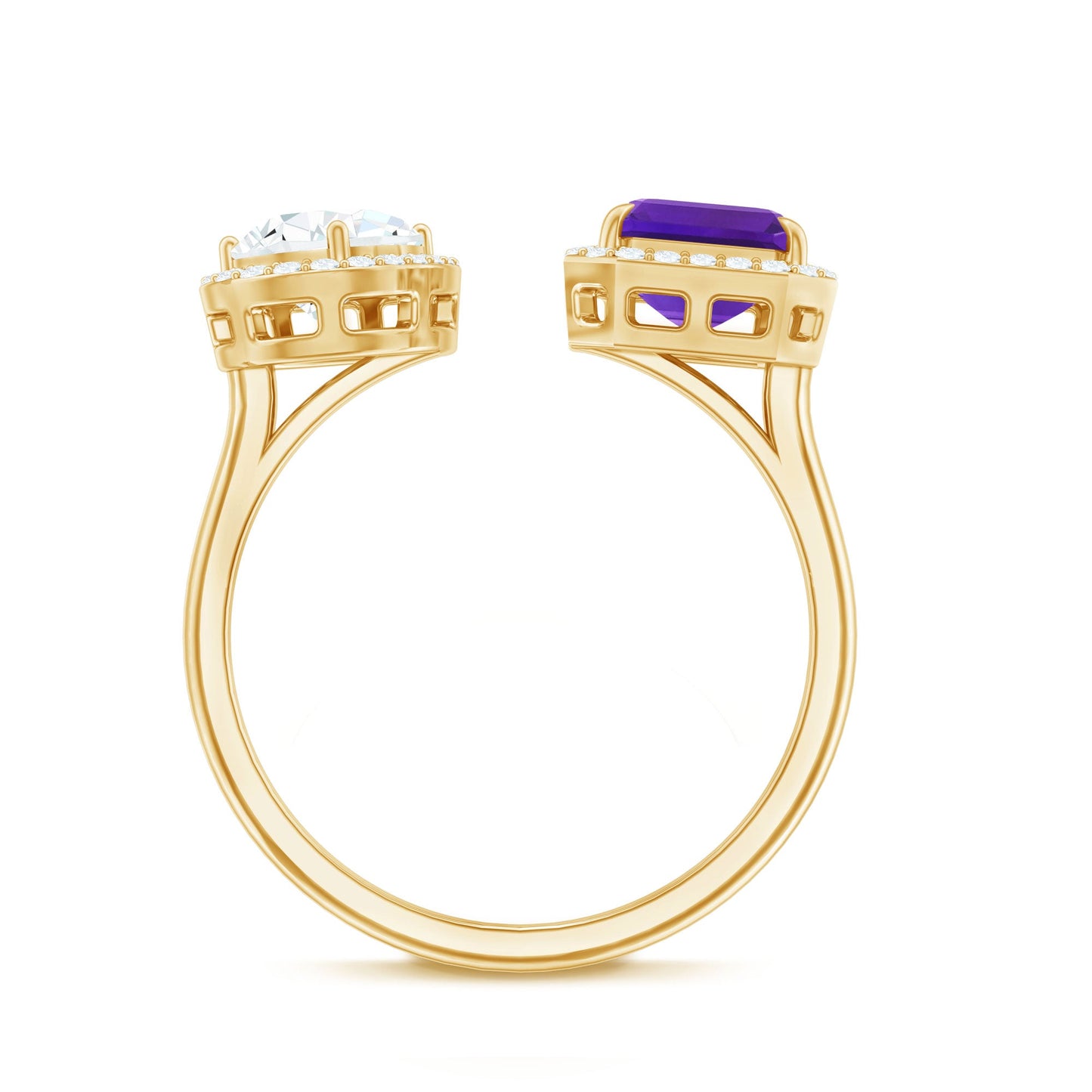Amethyst and Moissanite Two Stone Cuff Ring