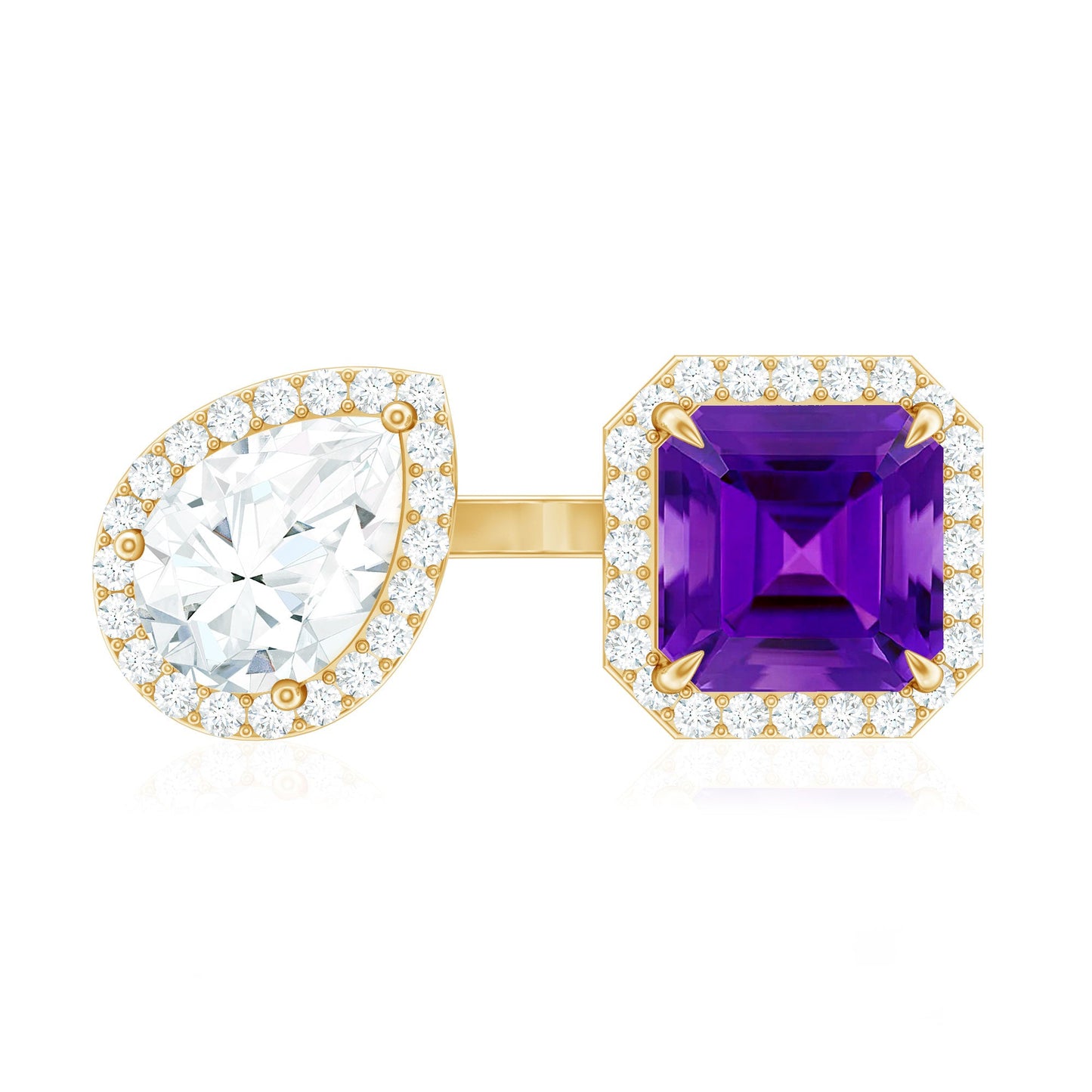 Amethyst and Moissanite Two Stone Cuff Ring