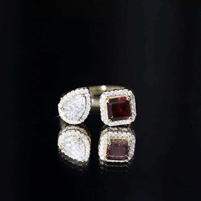 Natural Garnet Toi Et Moi Engagement Ring with Moissanite in 14K Yellow Gold Plated Silver