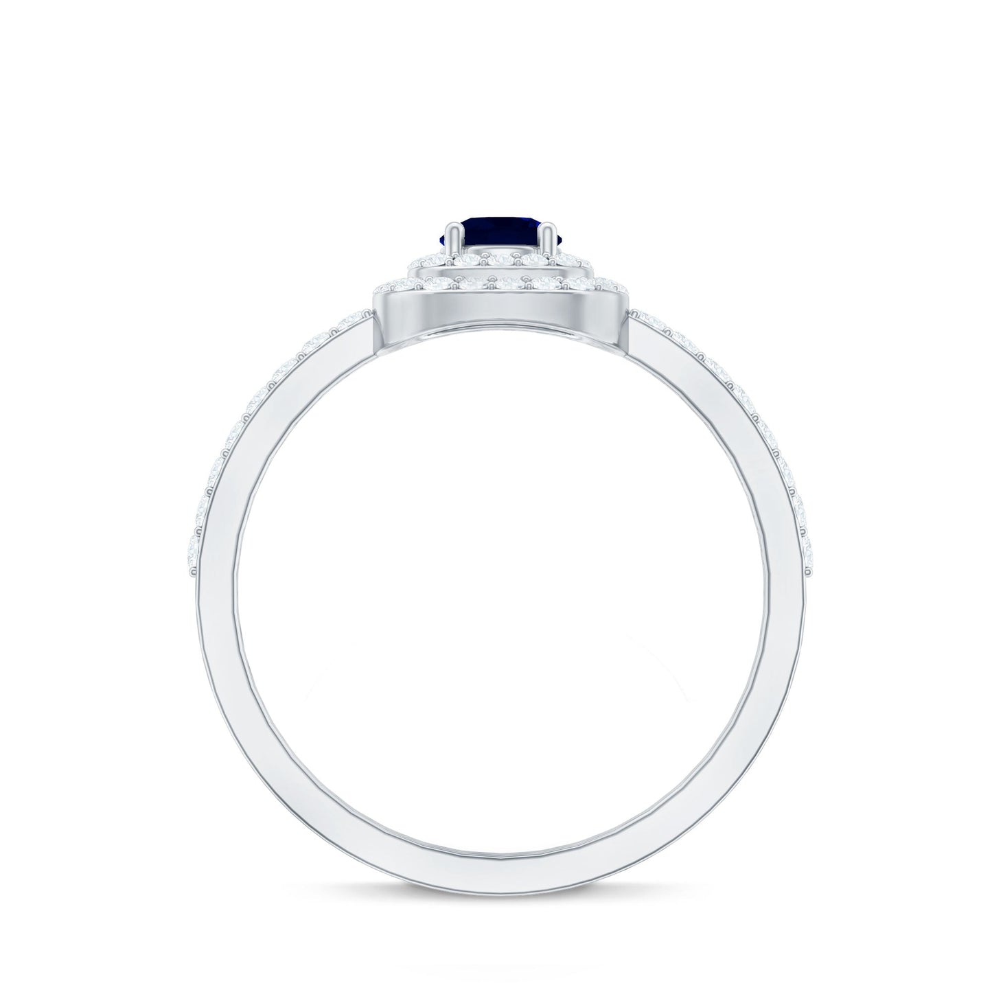 3/4 CT Classic Blue Sapphire Double Halo Engagement Ring with Diamond