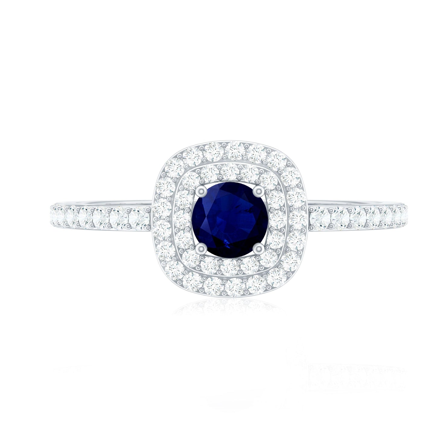 3/4 CT Classic Blue Sapphire Double Halo Engagement Ring with Diamond