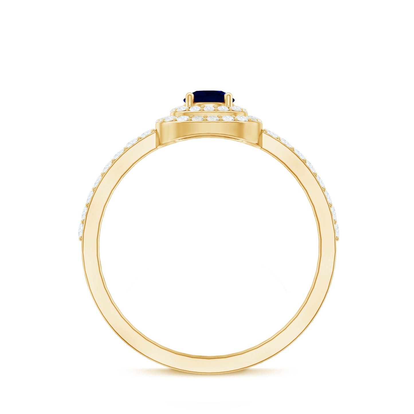 3/4 CT Classic Blue Sapphire Double Halo Engagement Ring with Diamond