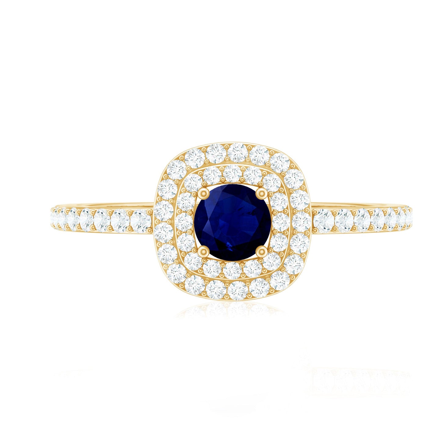 3/4 CT Classic Blue Sapphire Double Halo Engagement Ring with Diamond