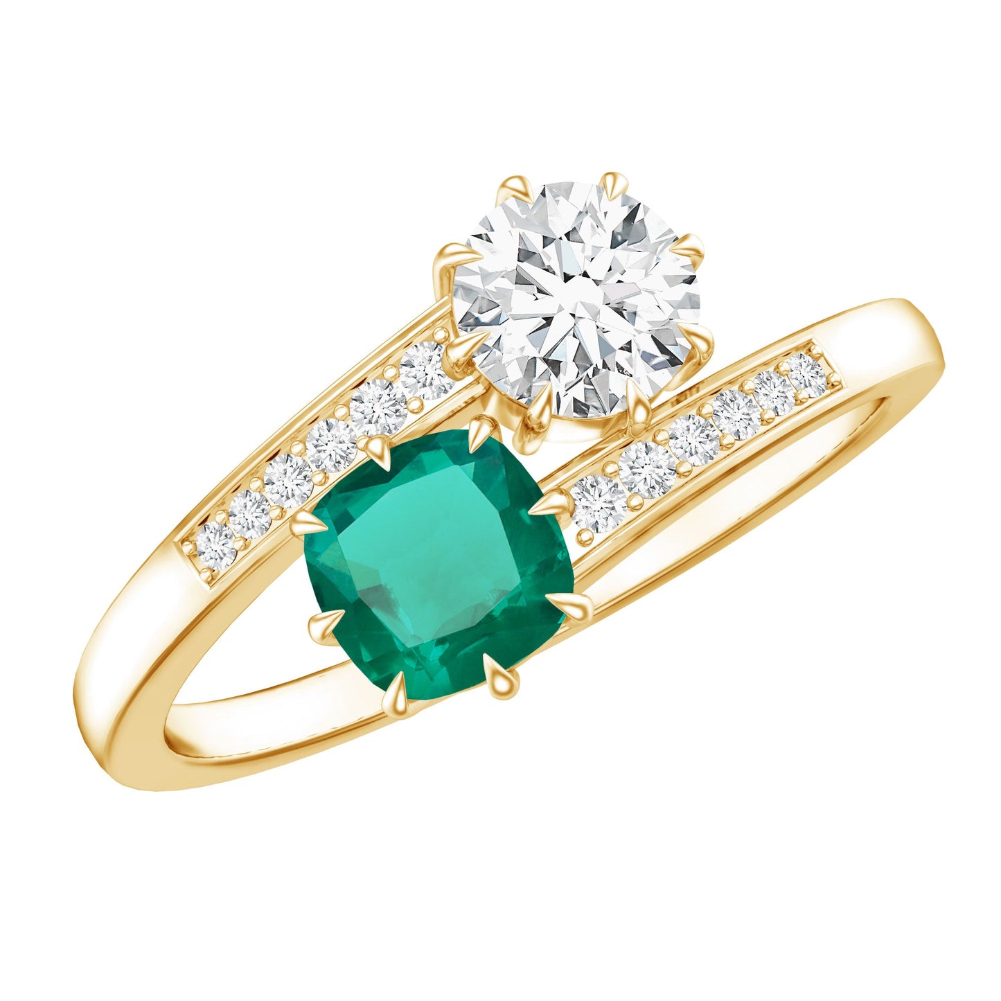 Lab Created Emerald and Moissanite Two Stone Engagement Ring in Silver