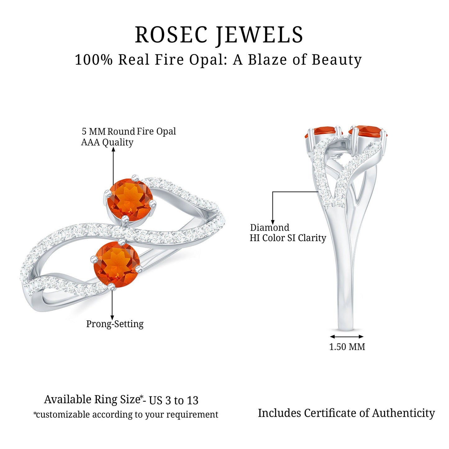 3/4 CT Minimal Fire Opal and Diamond Engagement Ring