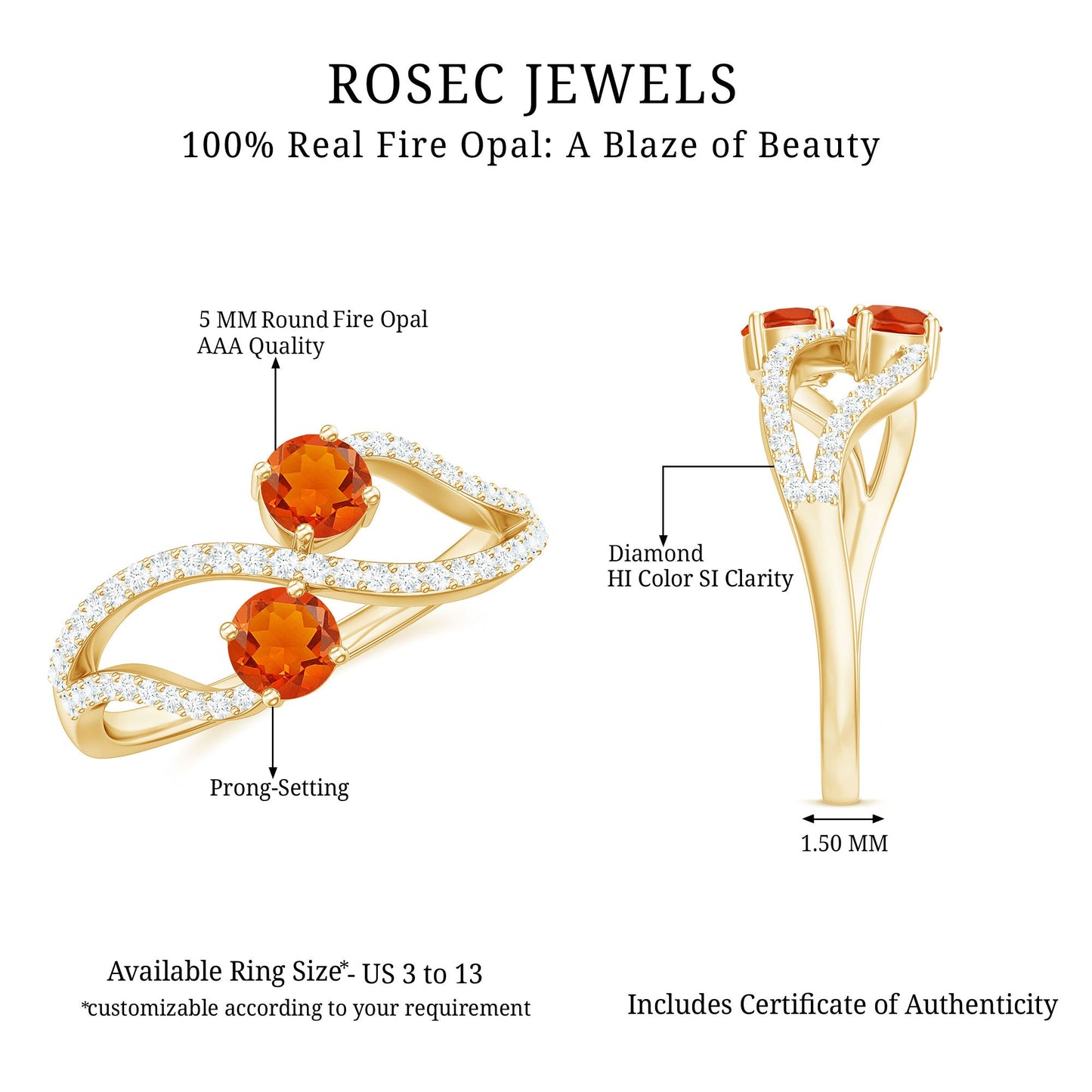 3/4 CT Minimal Fire Opal and Diamond Engagement Ring