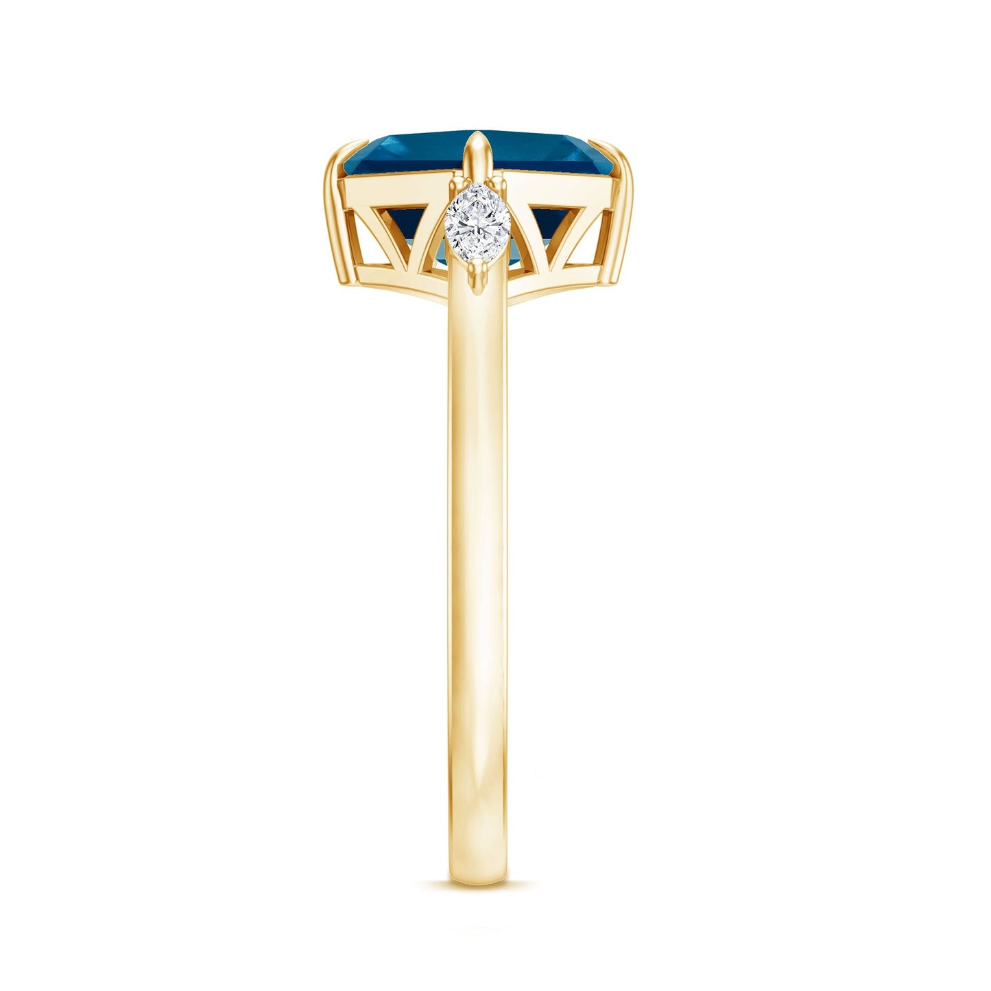 8mm Asscher Cut London Blue Topaz Diagonal Solitaire Ring with Marquise Diamond