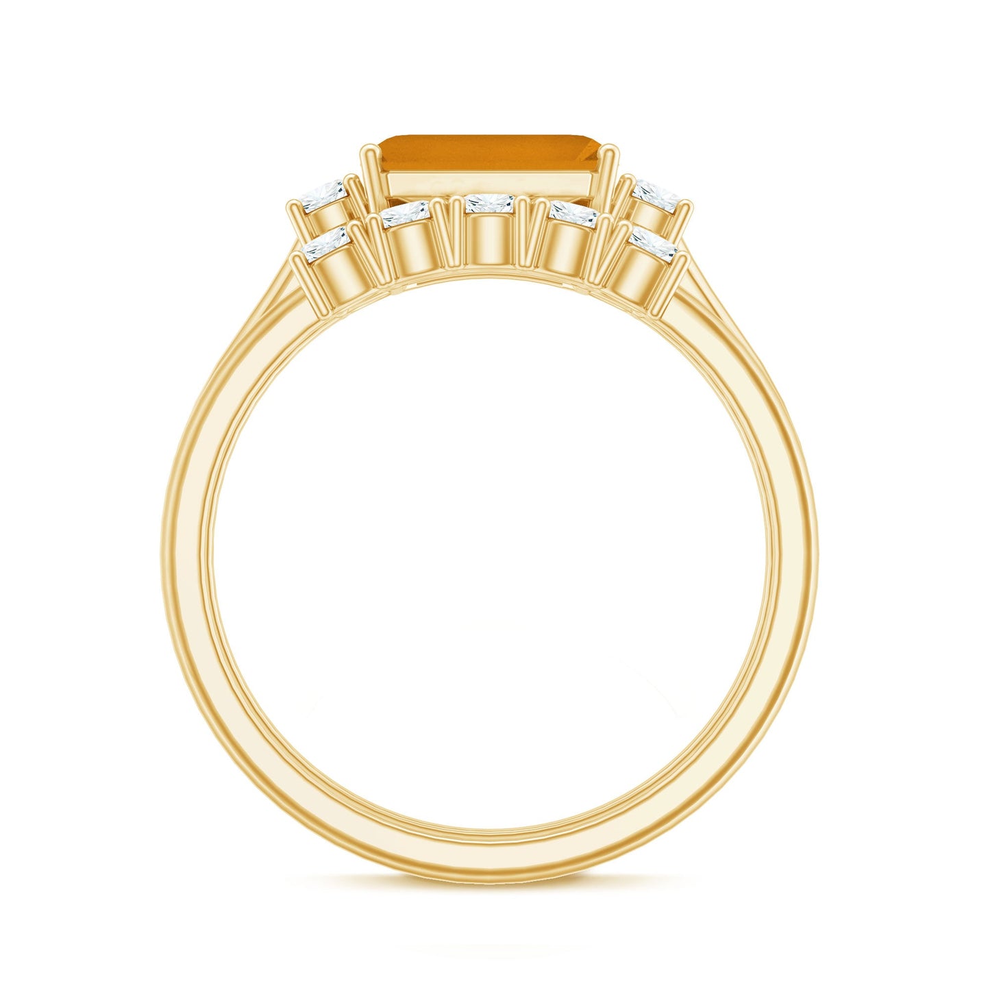 Certified Real Emerald Cut Citrine Wedding Engagement Ring Set with Moissanite