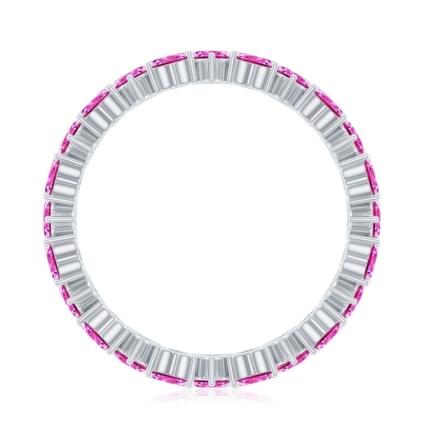 Heart Shape Lab Grown Pink Sapphire Eternity Ring in Claw Setting